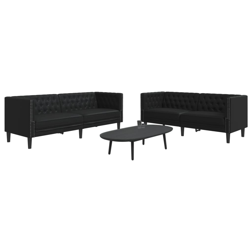 Chesterfield garnitura od 2 dijela, crna, umjetna koža