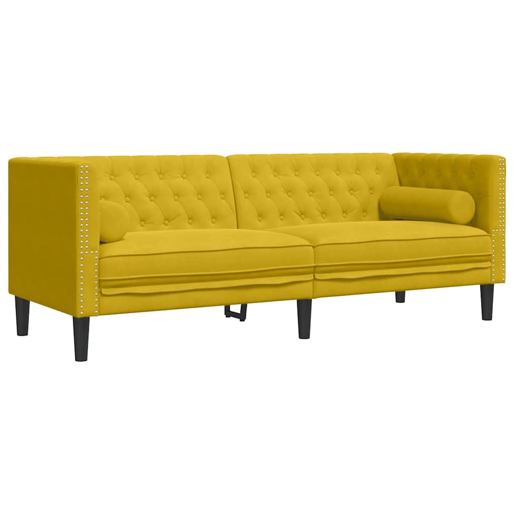Chesterfield garnitura od 3 dijela s jastucima, žuti baršun