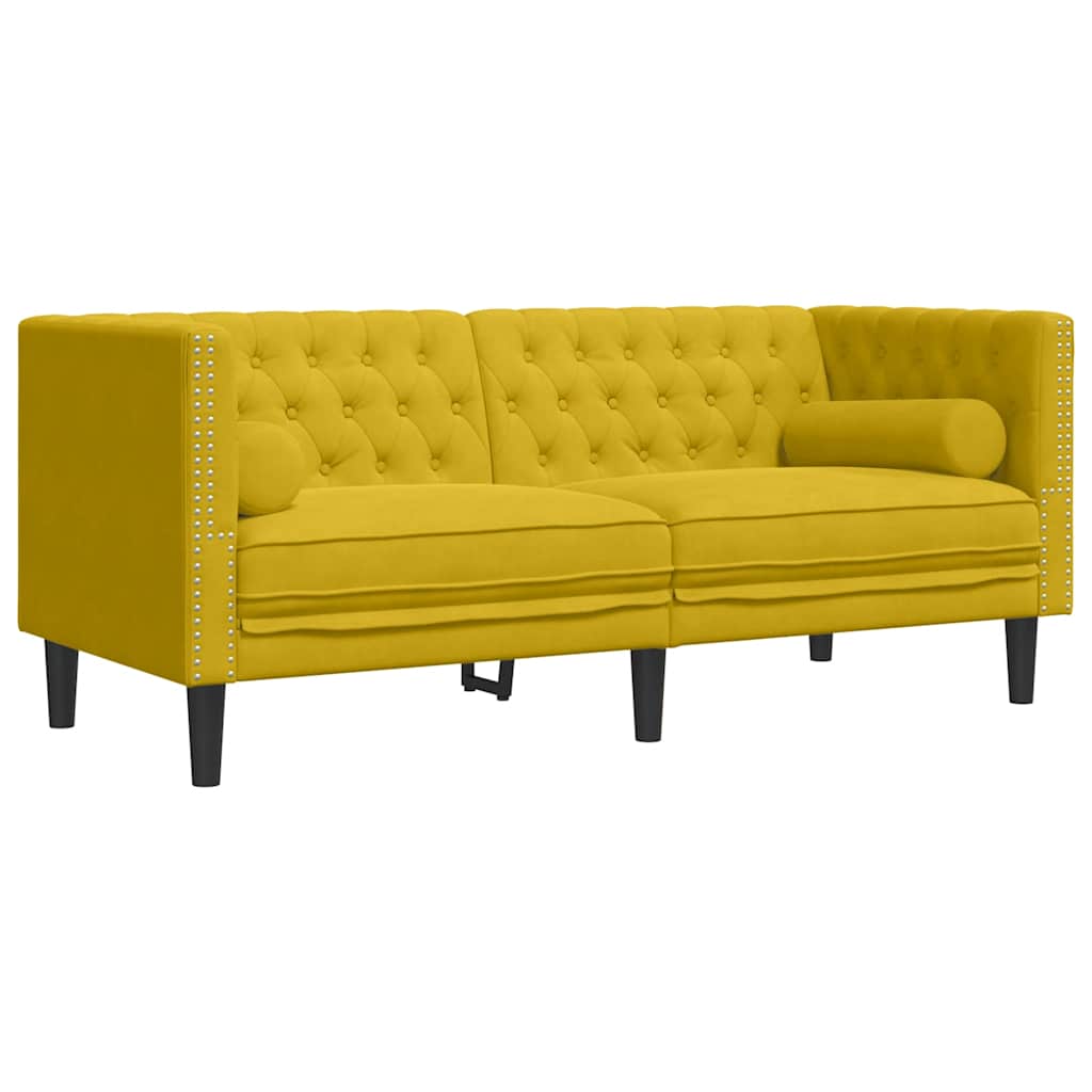 Chesterfield garnitura od 3 dijela s jastucima, žuti baršun