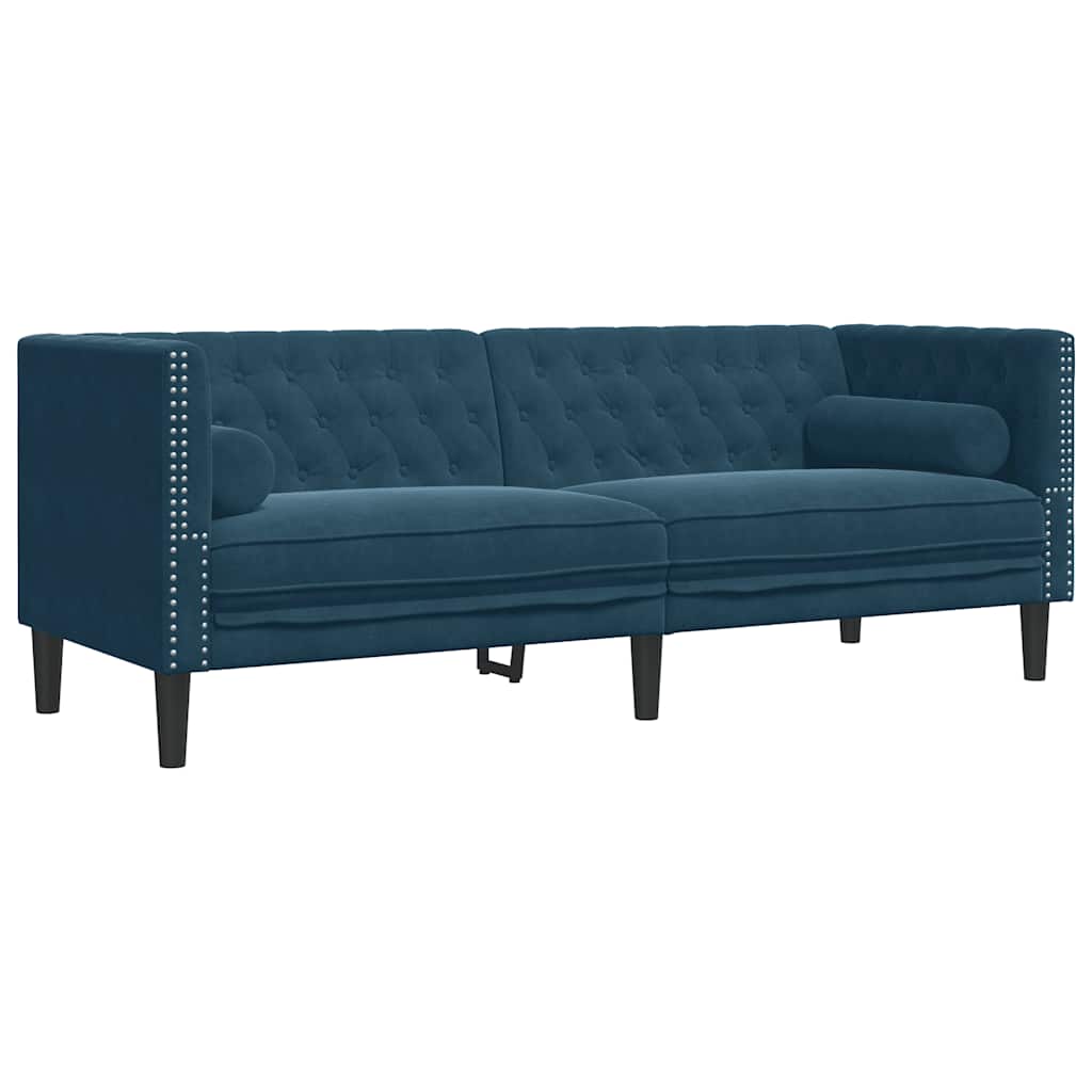 Chesterfield garnitura od 3 dijela s jastucima, plava baršunasta