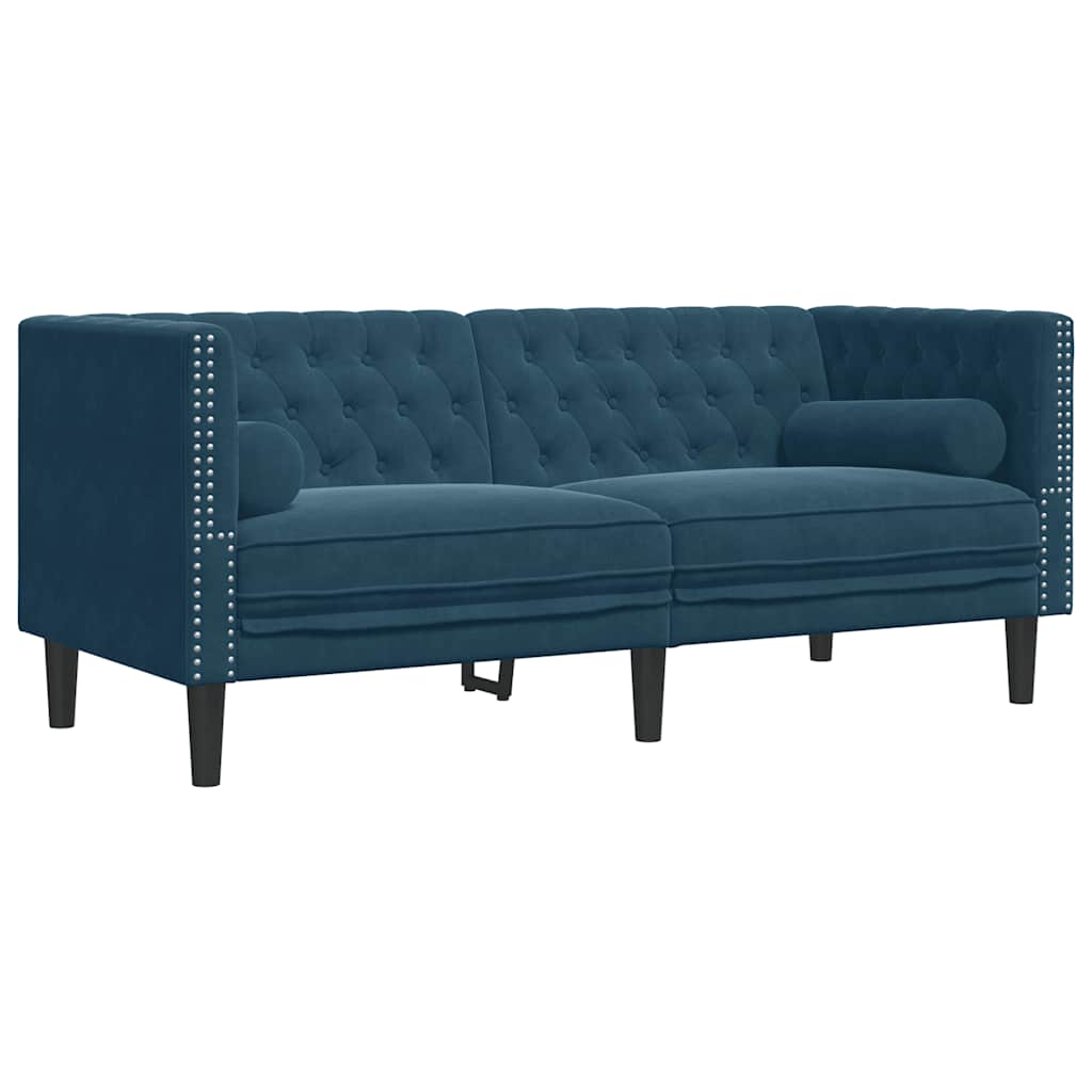Chesterfield garnitura od 3 dijela s jastucima, plava baršunasta