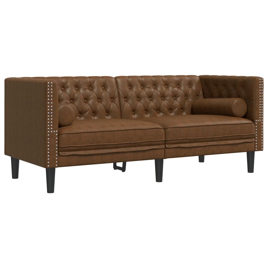 Chesterfield garnitura od 3 dijela s jastucima, smeđa, umjetna koža