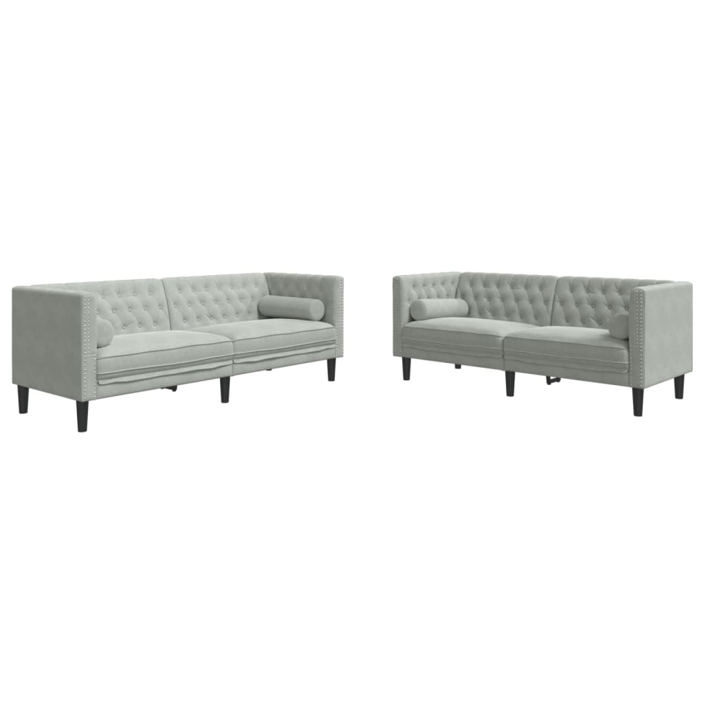 2-dijelni set sofa Chesterfield svjetlosivi baršunasti