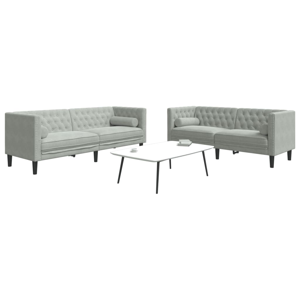 2-dijelni set sofa Chesterfield svjetlosivi baršunasti