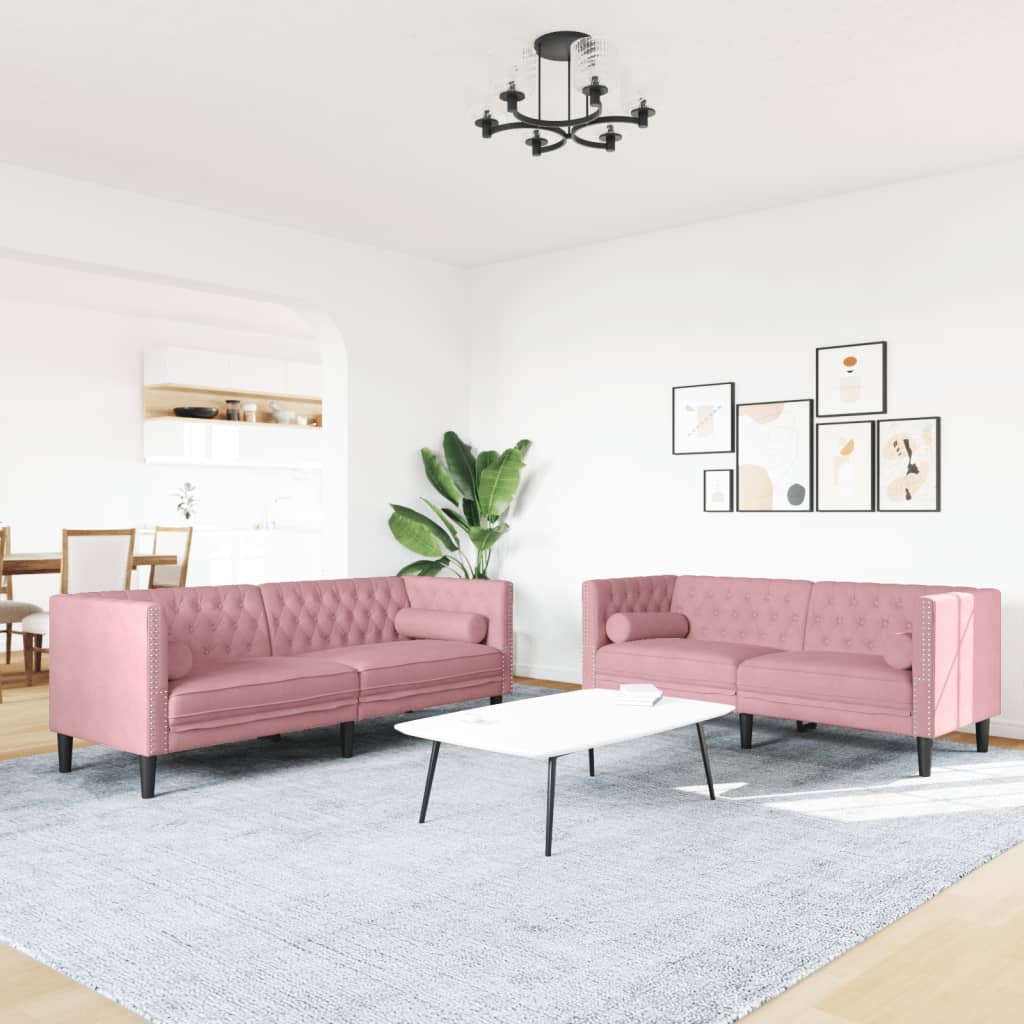 Chesterfield garnitura s jastucima, 2 dijela, ružičasti baršun