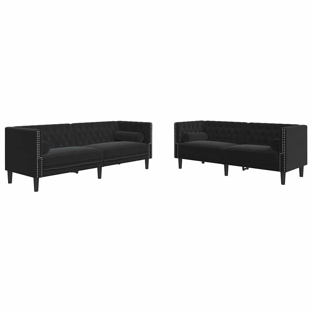 2-dijelni set sofa Chesterfield crni baršunasti