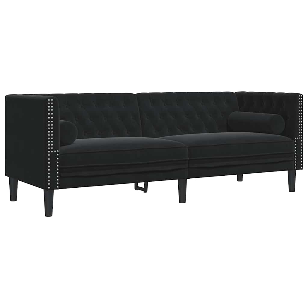 2-dijelni set sofa Chesterfield crni baršunasti