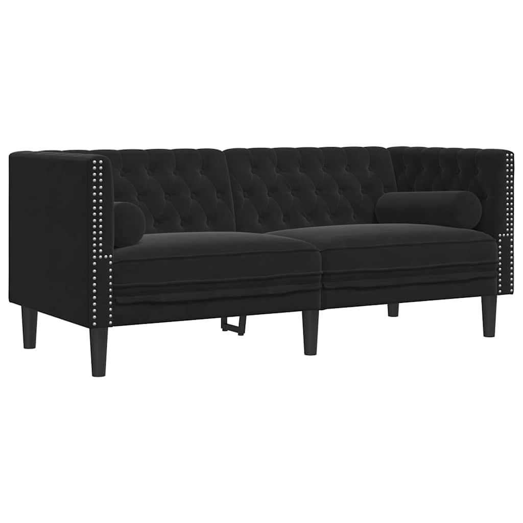 2-dijelni set sofa Chesterfield crni baršunasti