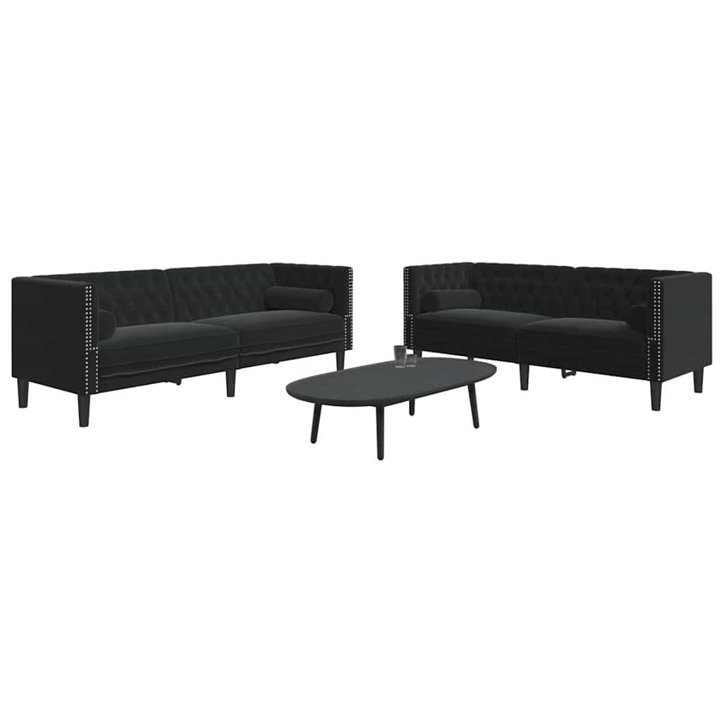 2-dijelni set sofa Chesterfield crni baršunasti