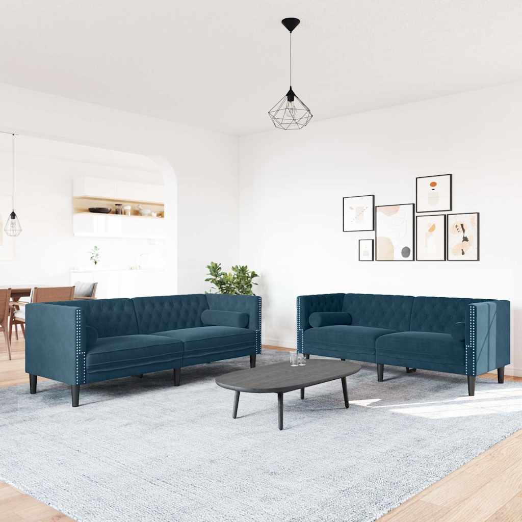 Chesterfield garnitura s jastucima, 2 dijela, plavi baršun