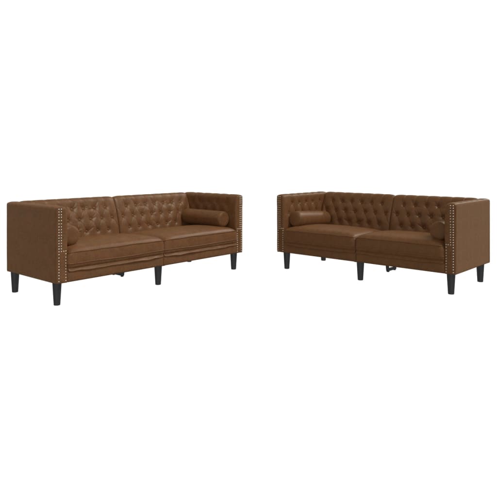 Chesterfield garnitura s jastucima, 2 dijela, smeđa, umjetna koža