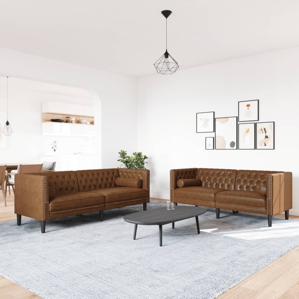Chesterfield garnitura s jastucima, 2 dijela, smeđa, umjetna koža