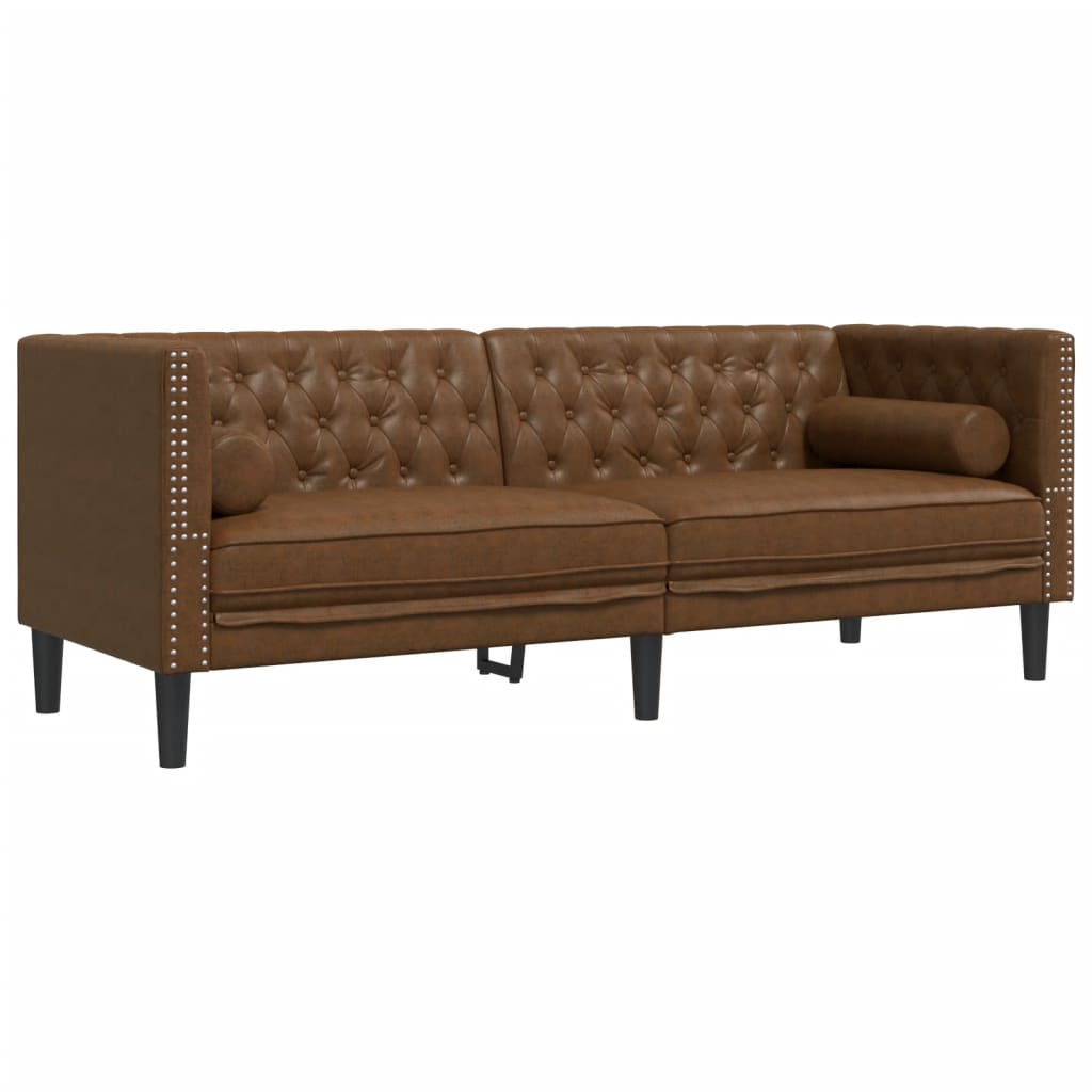 Chesterfield garnitura s jastucima, 2 dijela, smeđa, umjetna koža