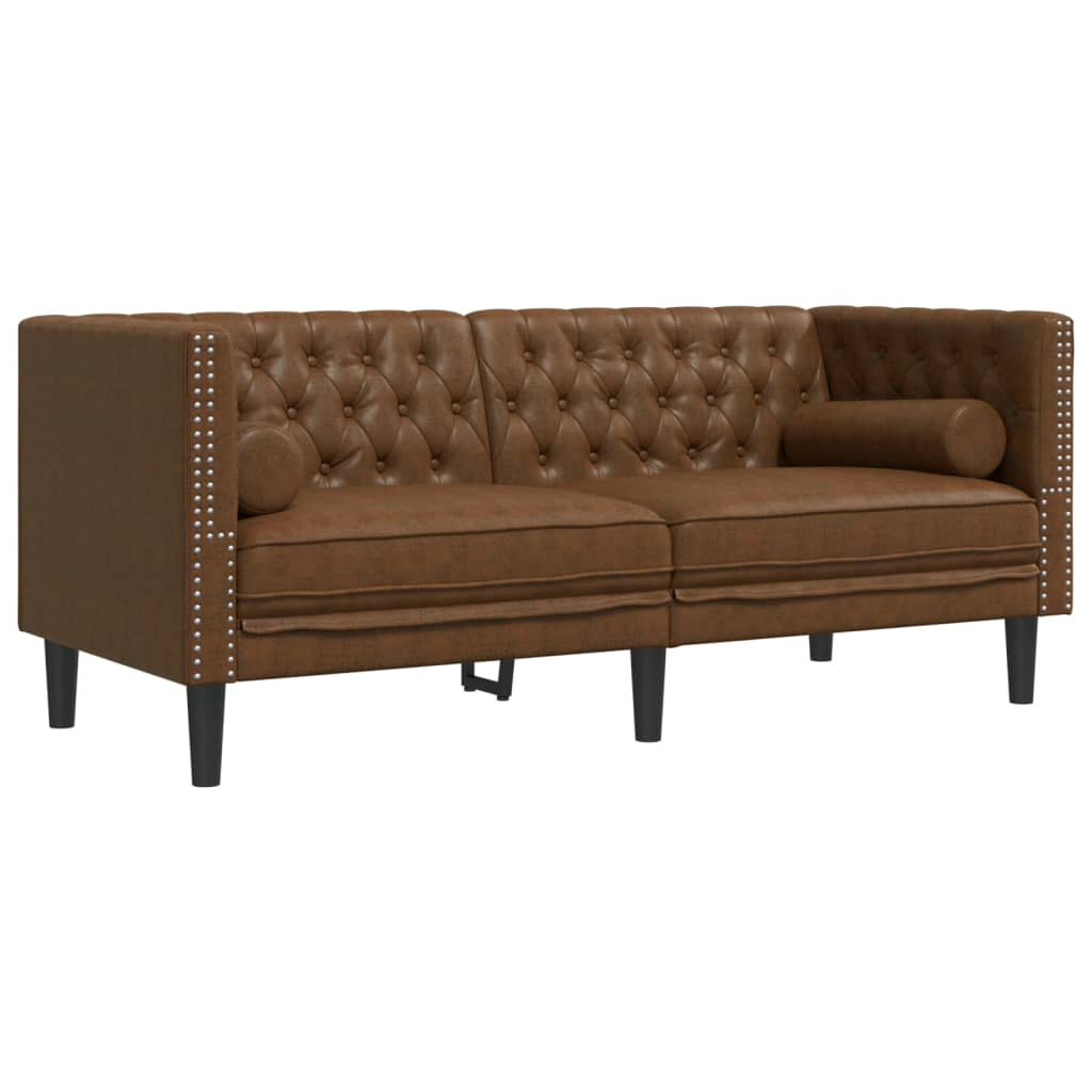 Chesterfield garnitura s jastucima, 2 dijela, smeđa, umjetna koža