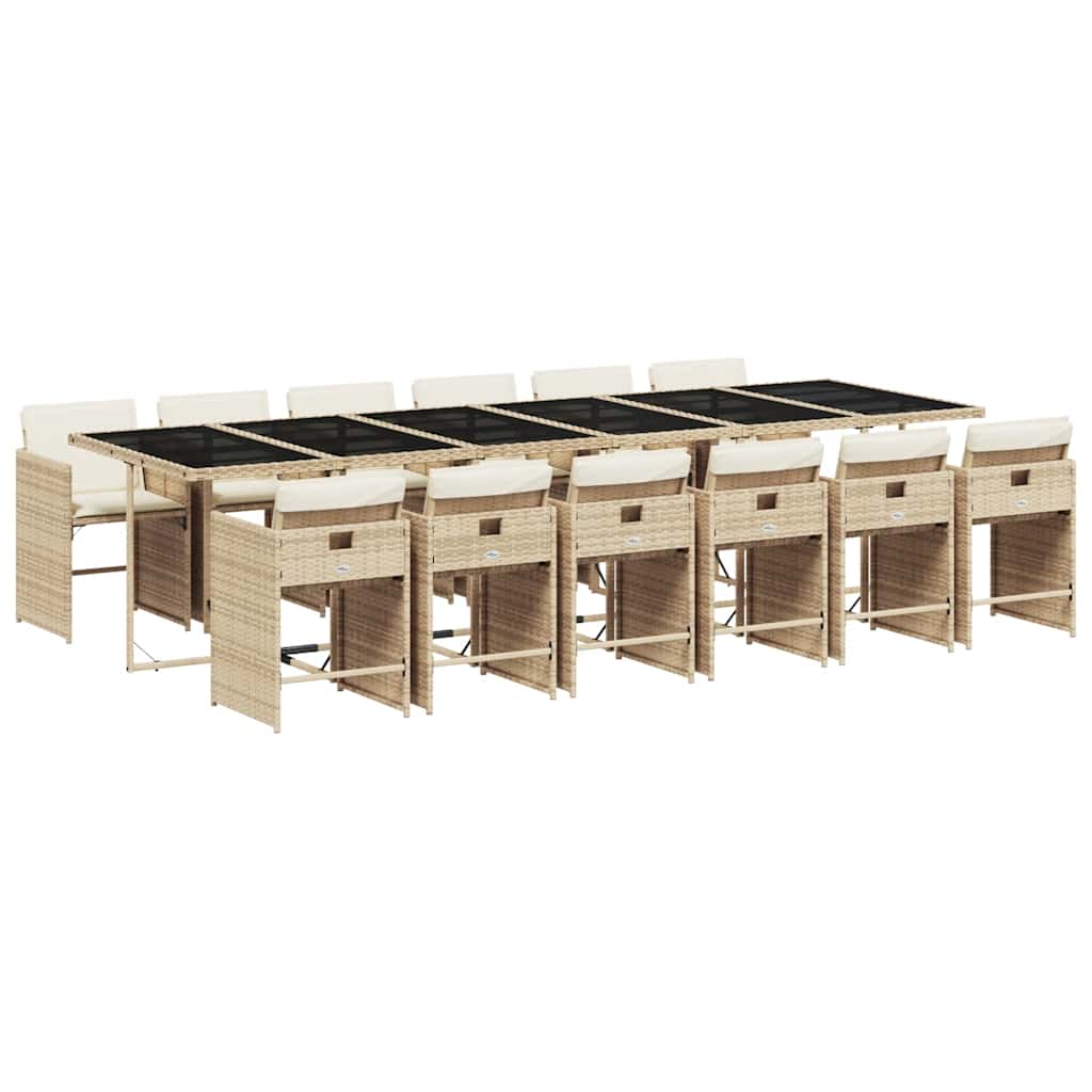 13-dijelni vrtni blagovaonski set od poliratana s jastucima bež