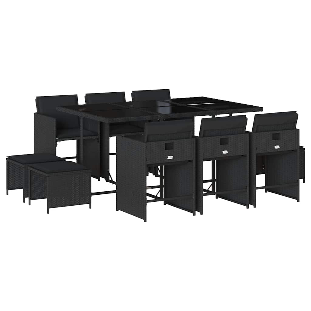 11-dijelni vrtni blagovaonski set s jastucima poliratan crni
