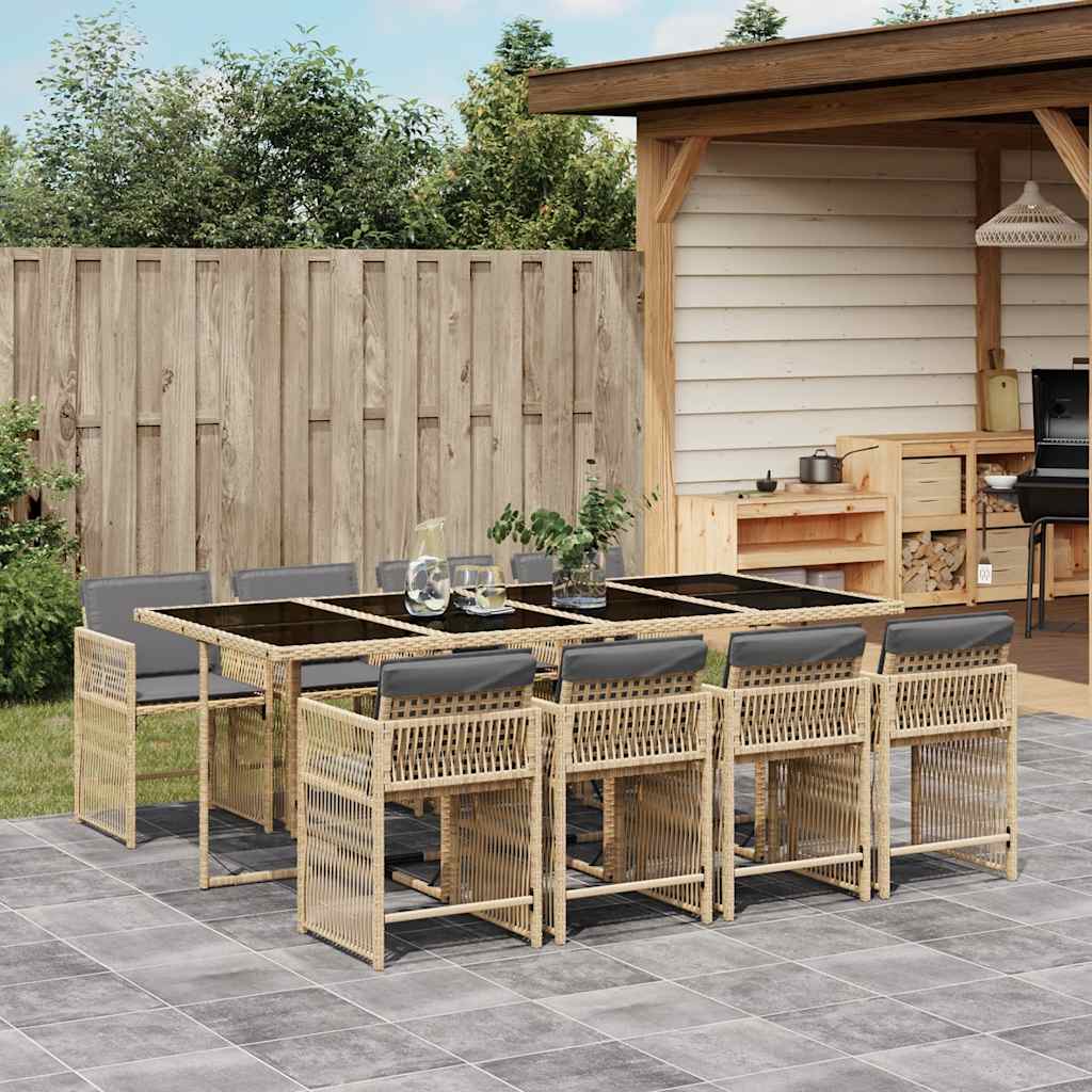 9-dijelni vrtni blagovaonski set od poliratana s jastucima bež