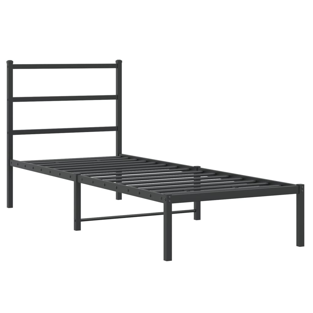 Metalni okvir za krevet s uzglavljem crni 75x190 cm