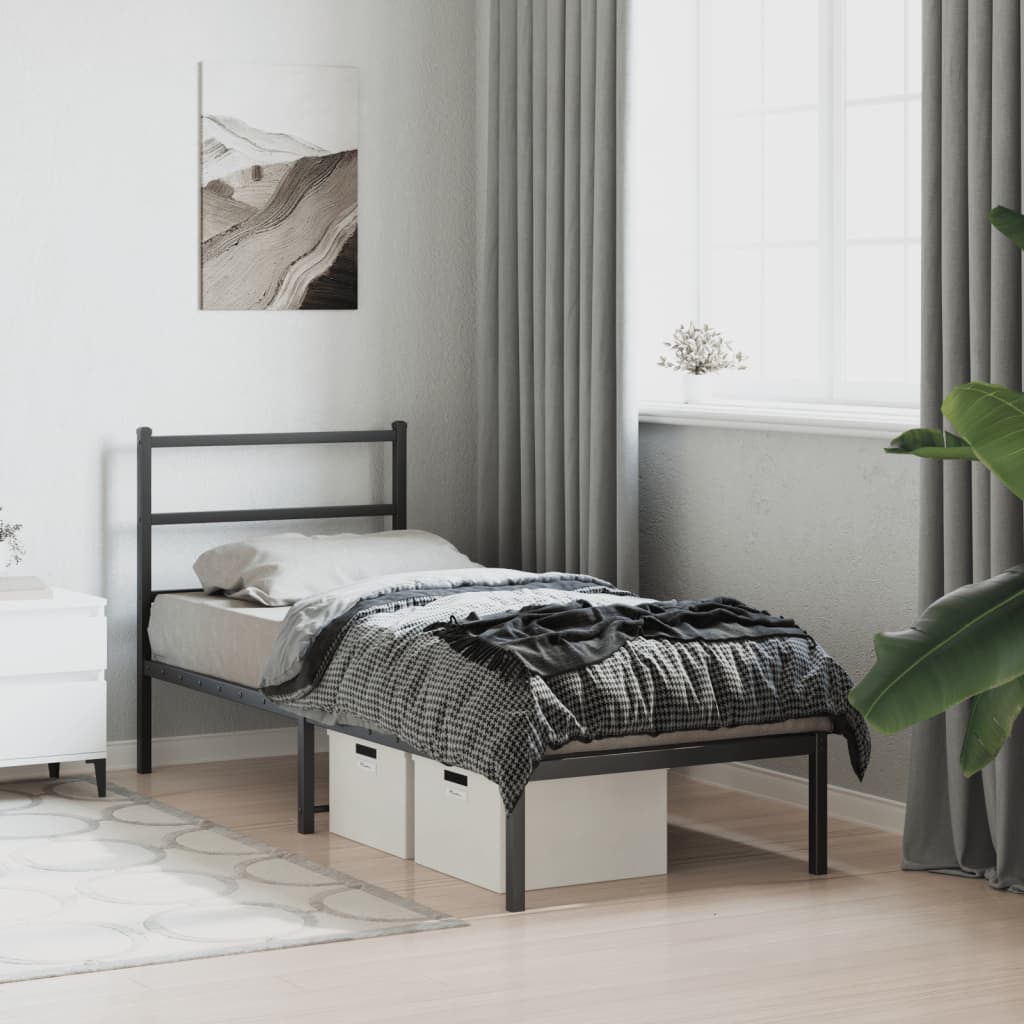 Metalni okvir za krevet s uzglavljem crni 80x200 cm