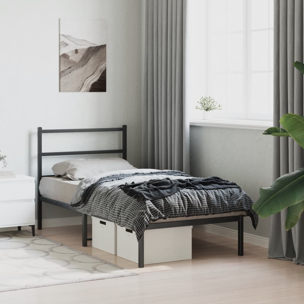 Metalni okvir za krevet s uzglavljem crni 90x200 cm
