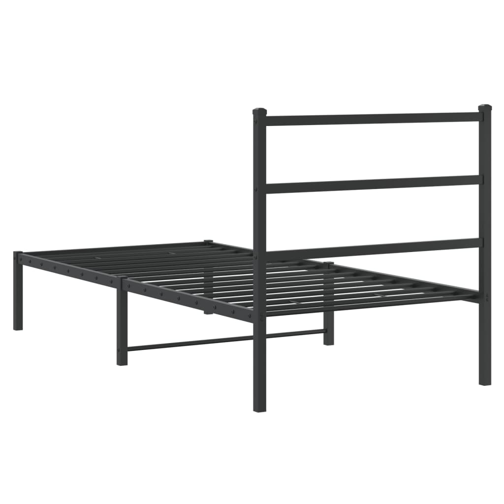 Metalni okvir za krevet s uzglavljem crni 90x200 cm