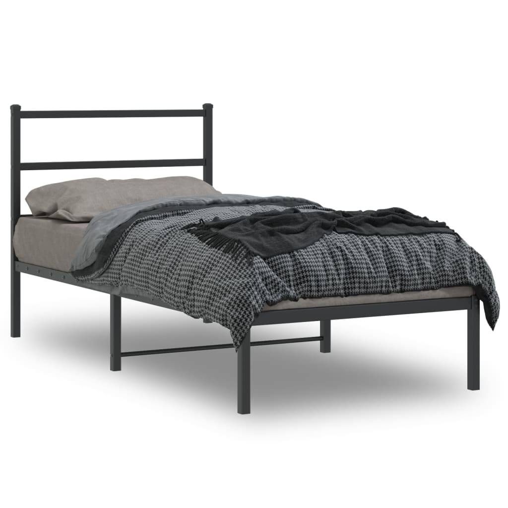 Metalni okvir za krevet s uzglavljem crni 90x200 cm
