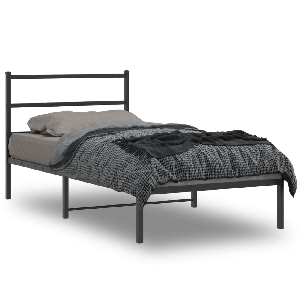 Metalni okvir za krevet s uzglavljem crni 100x200 cm