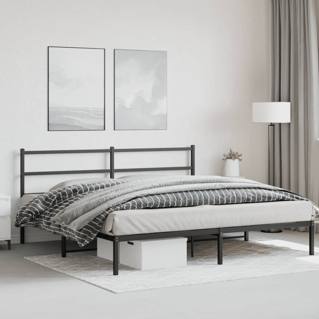 Metalni okvir za krevet s uzglavljem crni 193x203 cm