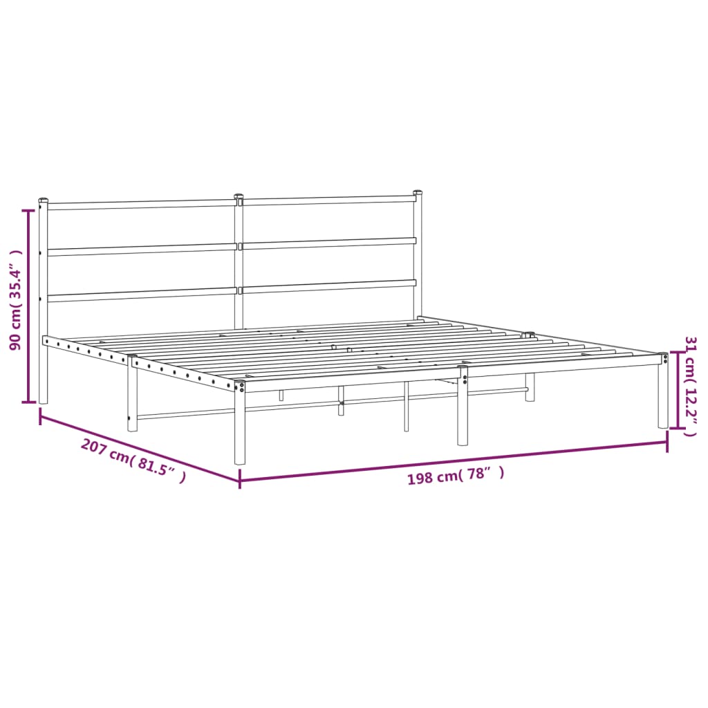 Metalni okvir za krevet s uzglavljem crni 193x203 cm