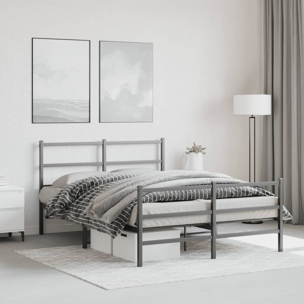 Metalni okvir kreveta s uzglavljem i podnožjem crni 135x190 cm