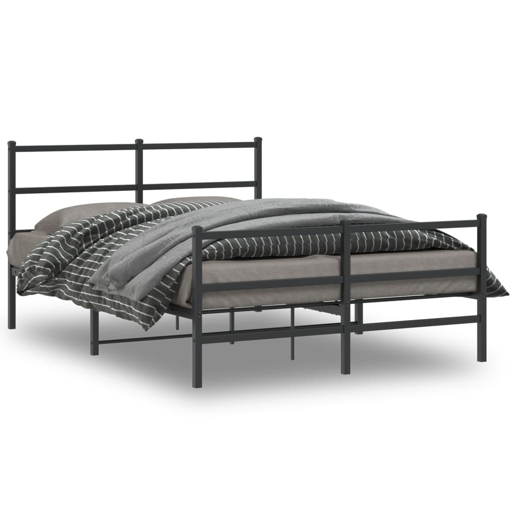 Metalni okvir kreveta s uzglavljem i podnožjem crni 135x190 cm