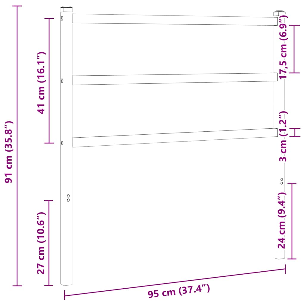 Metalno zamjensko uzglavlje crno 90 cm