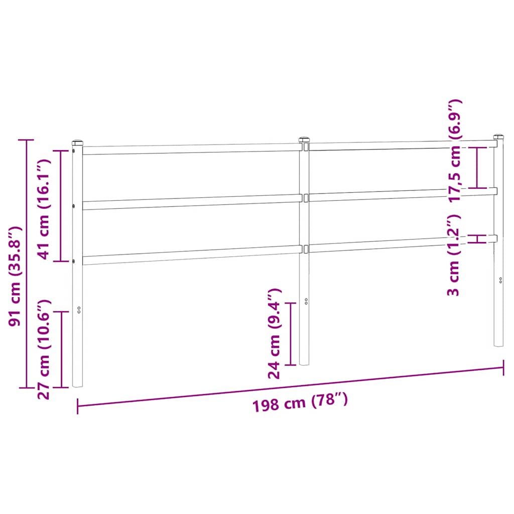 Metalno zamjensko uzglavlje crno 193 cm