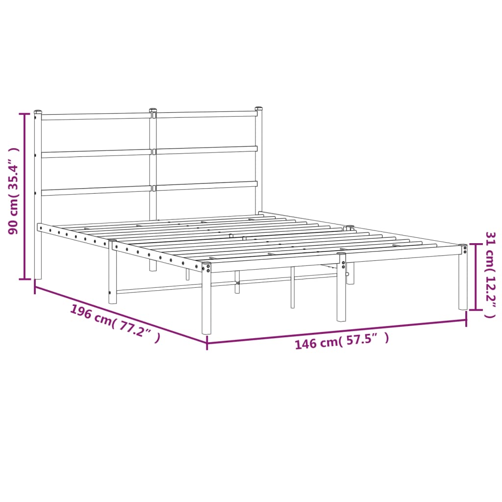 Metalni okvir za krevet s uzglavljem bijeli 140 x 190 cm