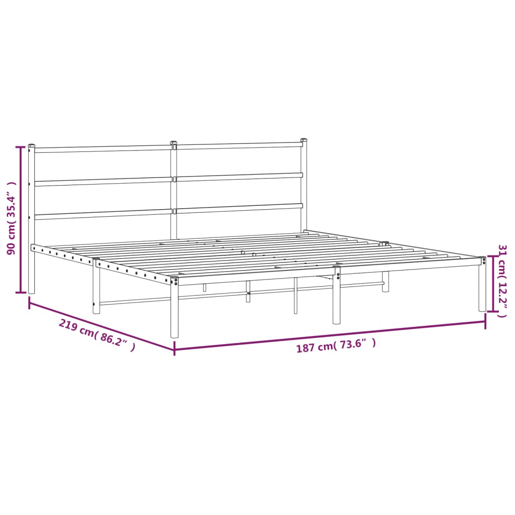 Metalni okvir za krevet s uzglavljem bijeli 183x213 cm
