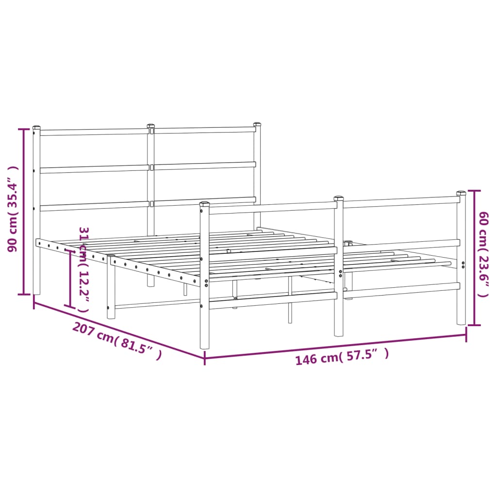 Metalni okvir kreveta uzglavlje i podnožje bijeli 140x200 cm