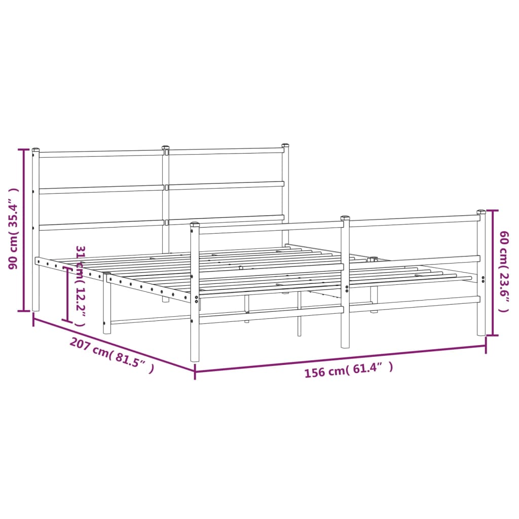 Metalni okvir kreveta uzglavlje i podnožje bijeli 150 x 200 cm