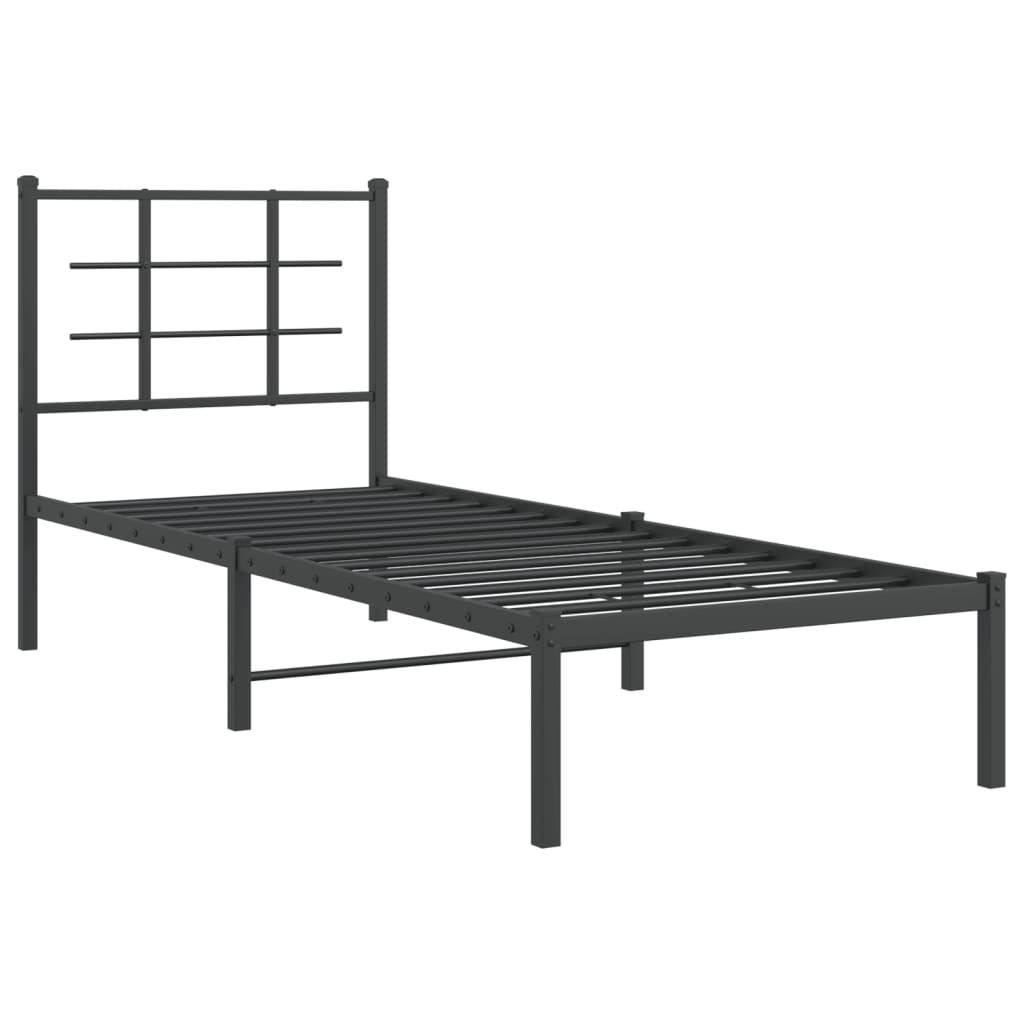 Metalni okvir za krevet s uzglavljem crni 75x190 cm