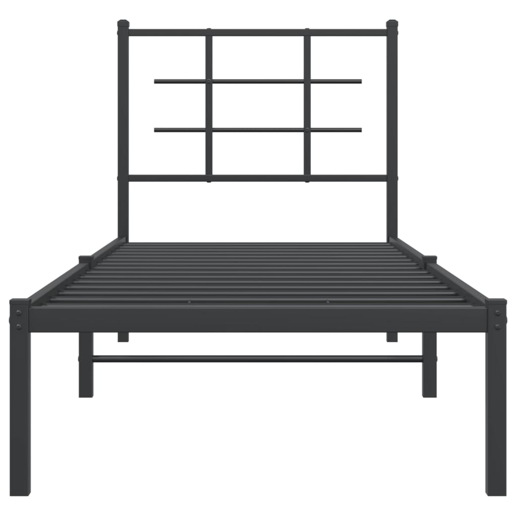 Metalni okvir za krevet s uzglavljem crni 75x190 cm