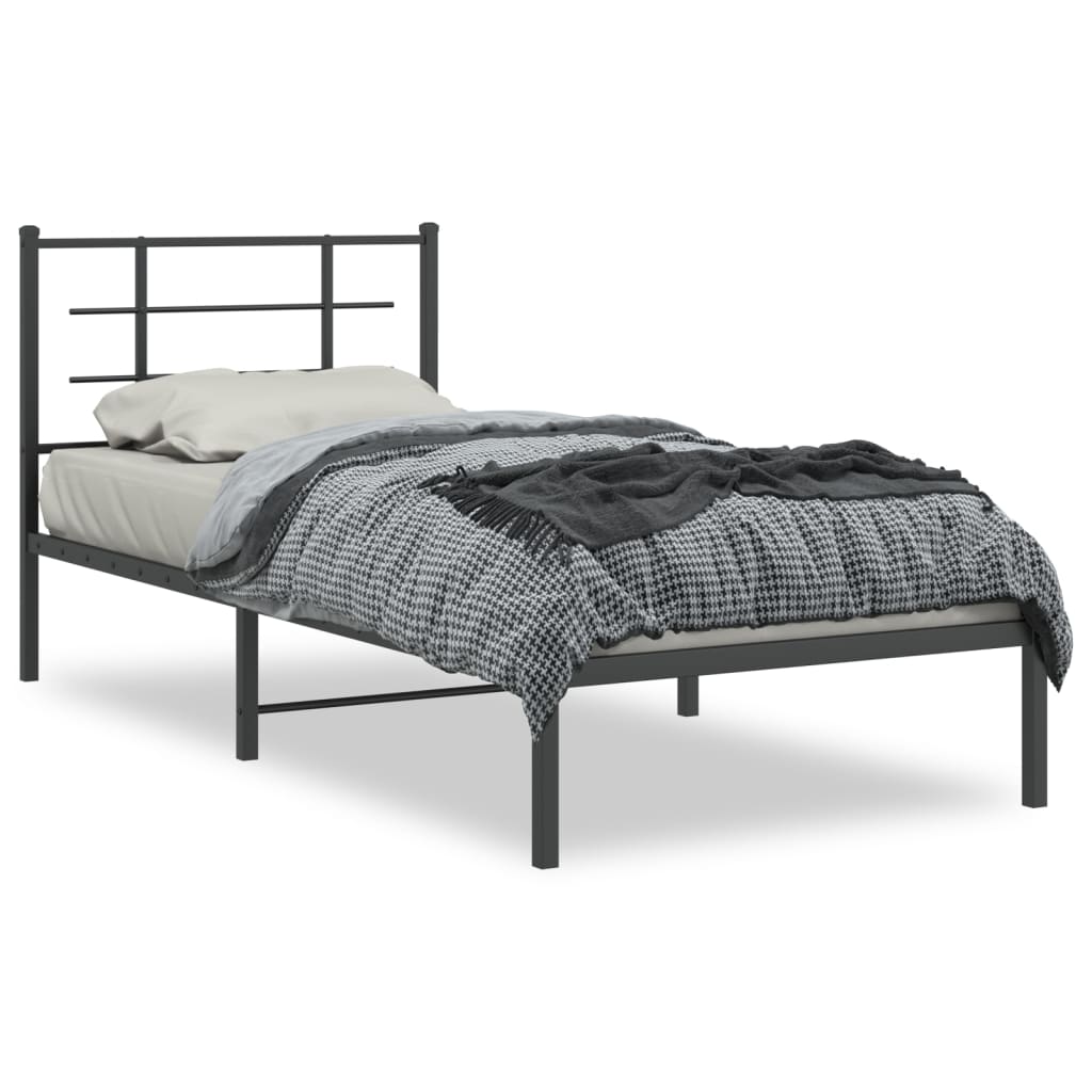 Metalni okvir za krevet s uzglavljem crni 90x190 cm