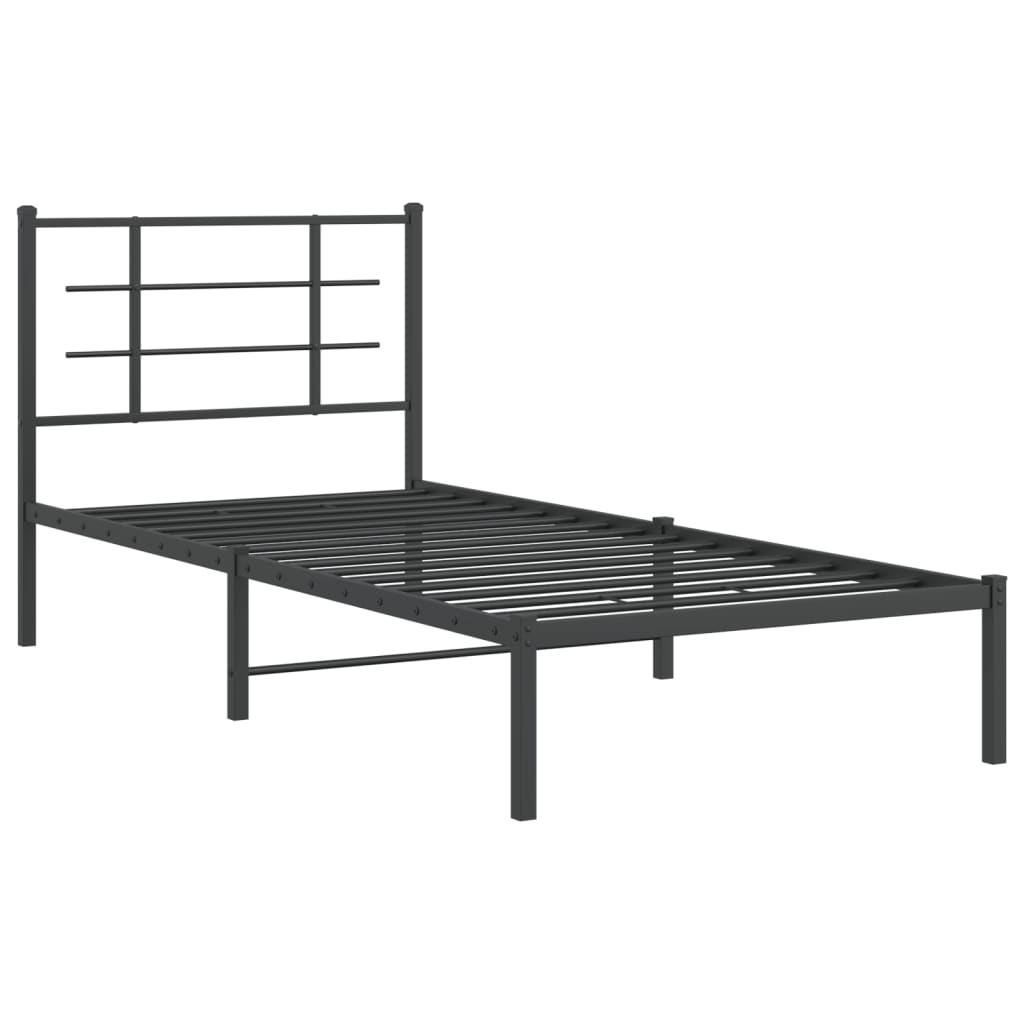 Metalni okvir za krevet s uzglavljem crni 90x190 cm