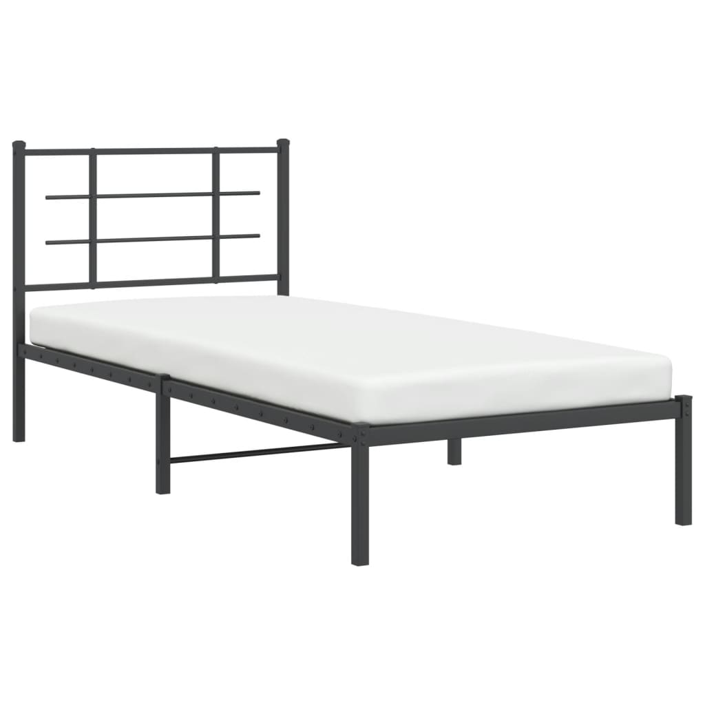 Metalni okvir za krevet s uzglavljem crni 90x190 cm