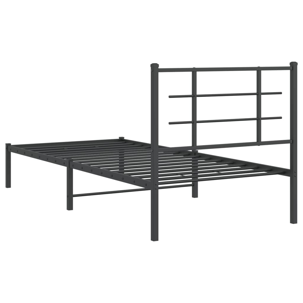 Metalni okvir za krevet s uzglavljem crni 90x190 cm