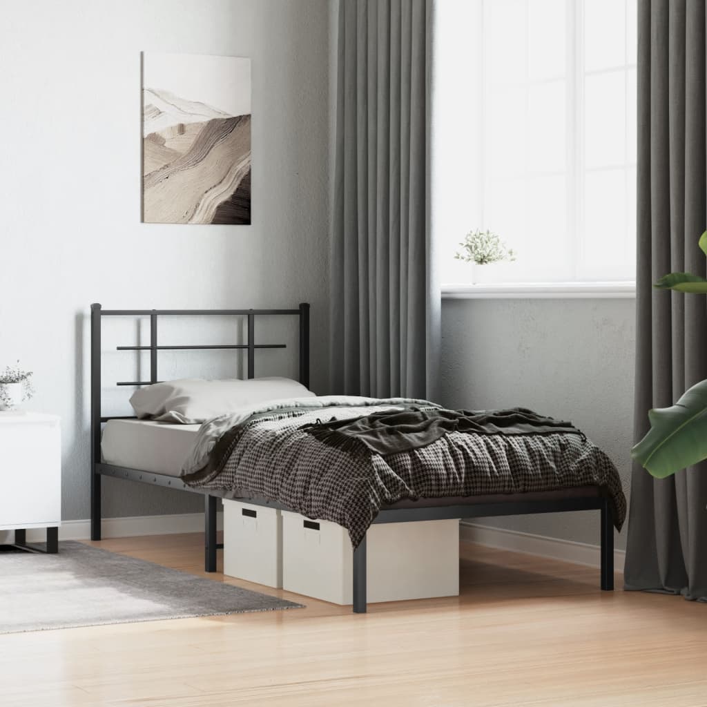 Metalni okvir za krevet s uzglavljem crni 90x190 cm