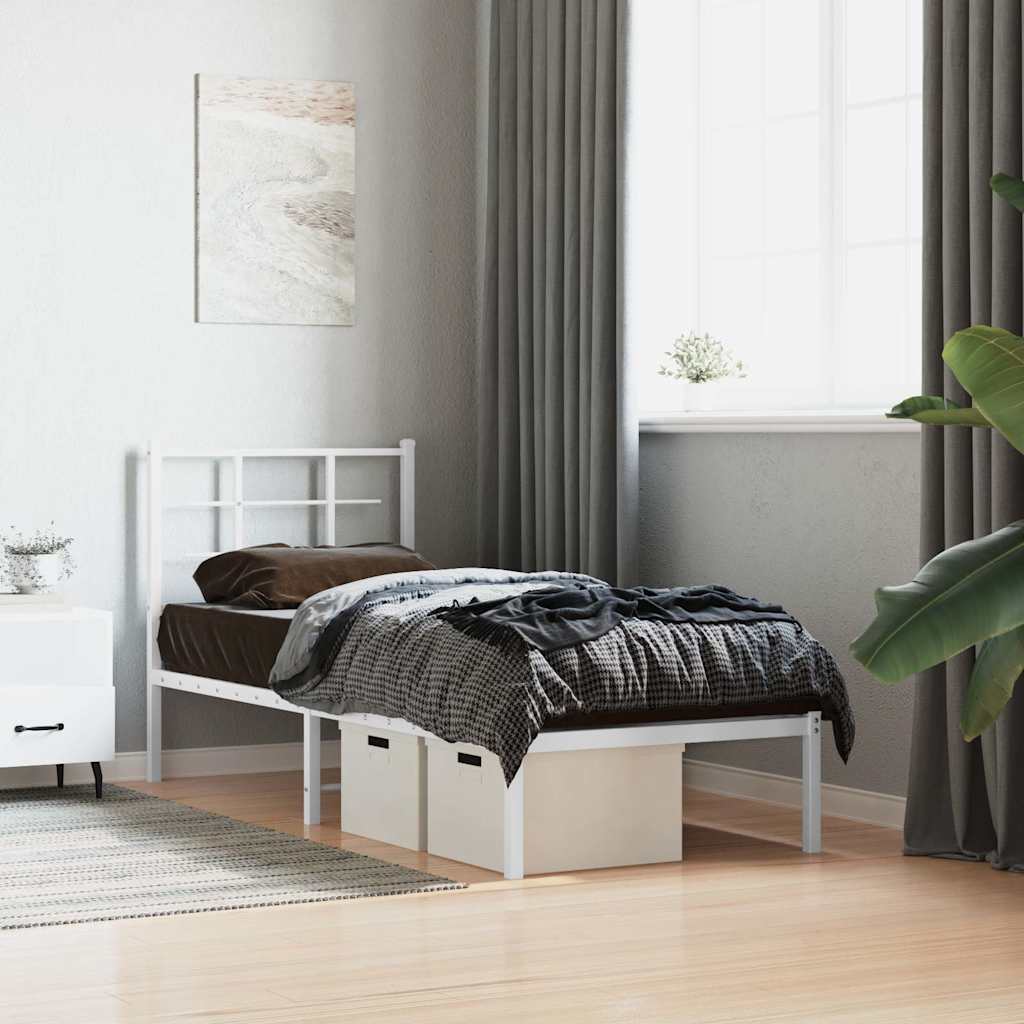 Metalni okvir za krevet s uzglavljem bijeli 80x200 cm