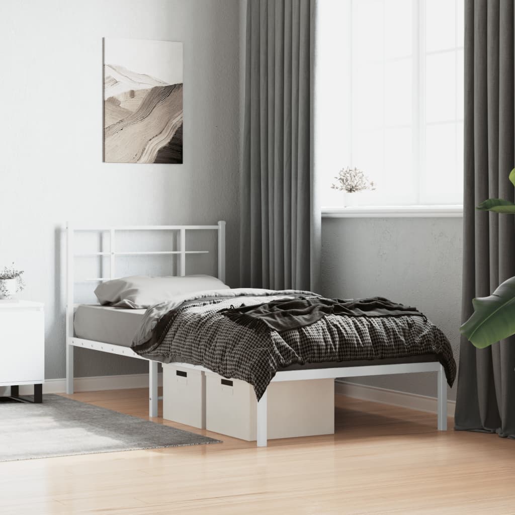 Metalni okvir za krevet s uzglavljem bijeli 90 x 190 cm