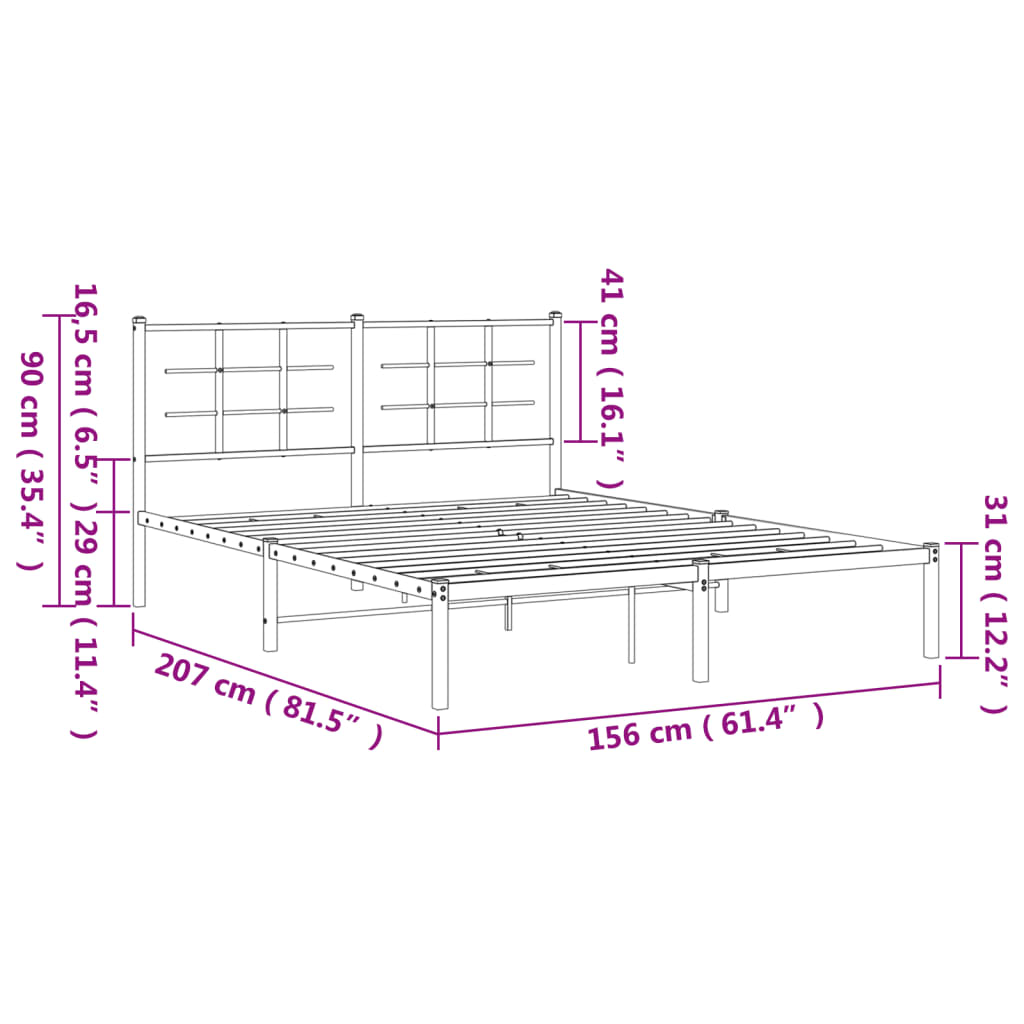 Metalni okvir za krevet s uzglavljem bijeli 150x200 cm