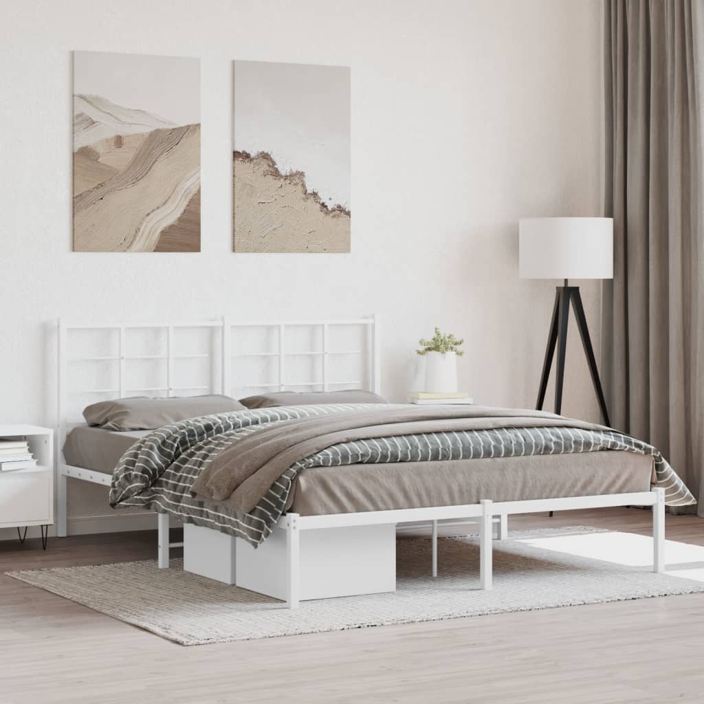Metalni okvir za krevet s uzglavljem bijeli 150x200 cm
