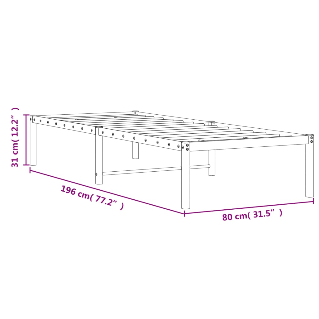 Metalni okvir za krevet crni 75 x 190 cm