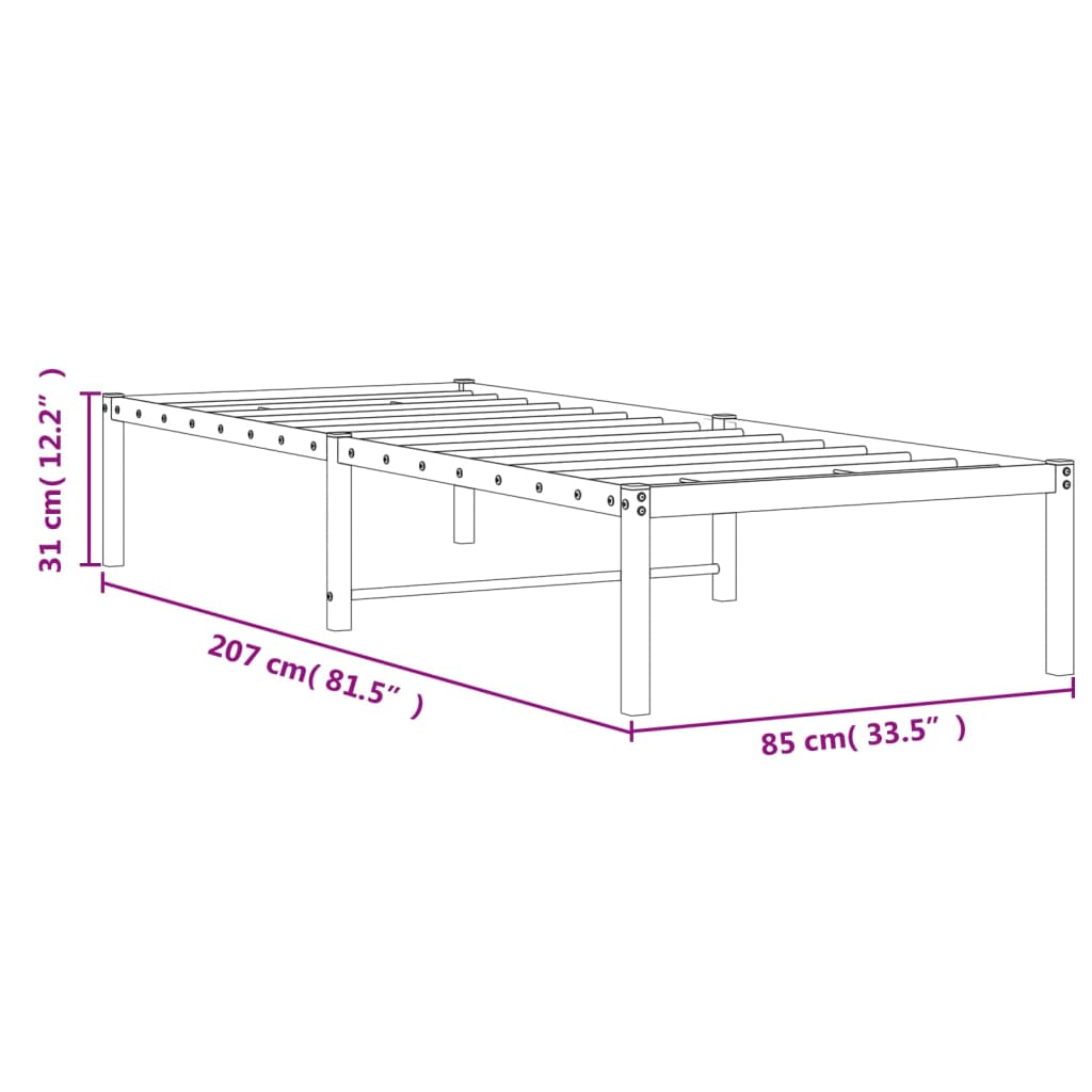 Metalni okvir za krevet crni 80x200 cm